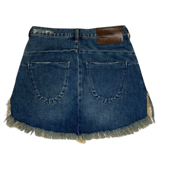 Revolve One Teaspoon Dirty Indigo Frayed Hem Cotton Mini Jeans Skirt(Size 26) - Picture 5 of 12
